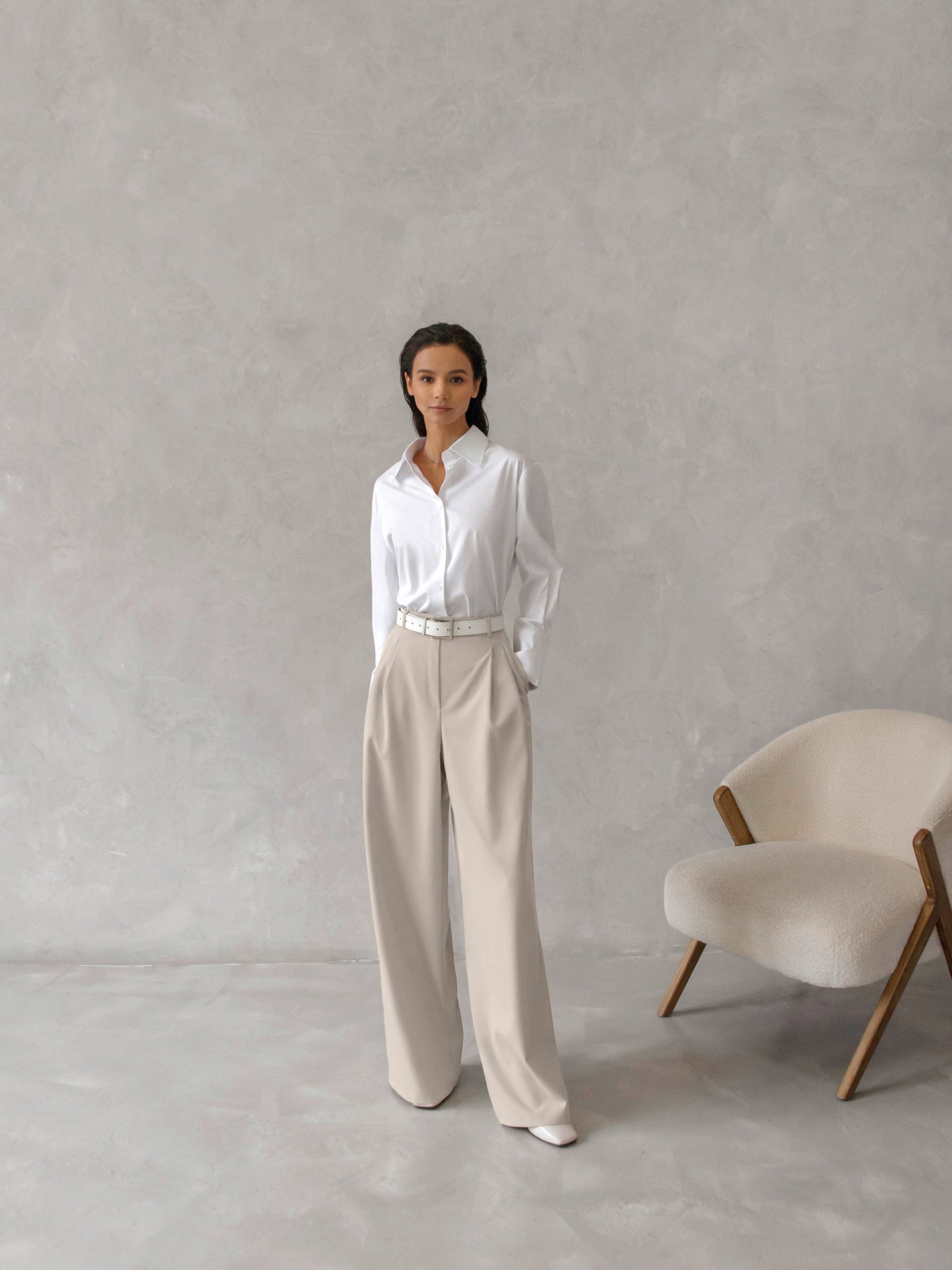 Pantalons hauts taille loose en couleur unie rétro classique pour femmes