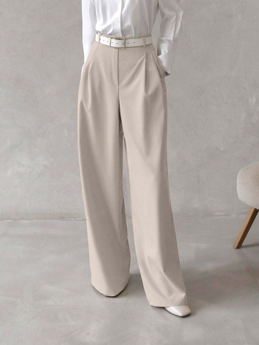 Pantalons hauts taille loose en couleur unie rétro classique pour femmes