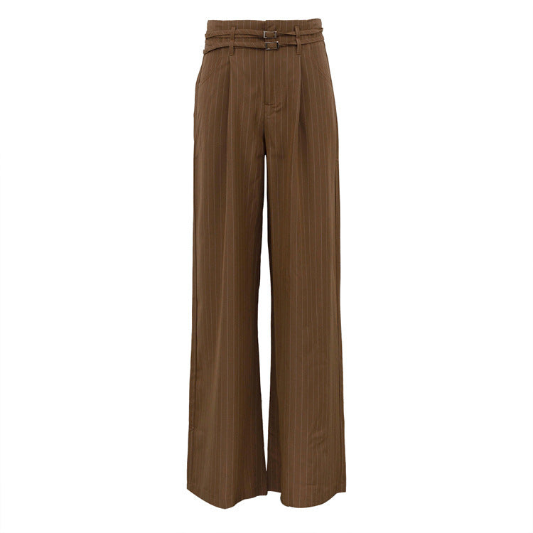 Pantalons de costume droits à rayures amples taille haute rétro