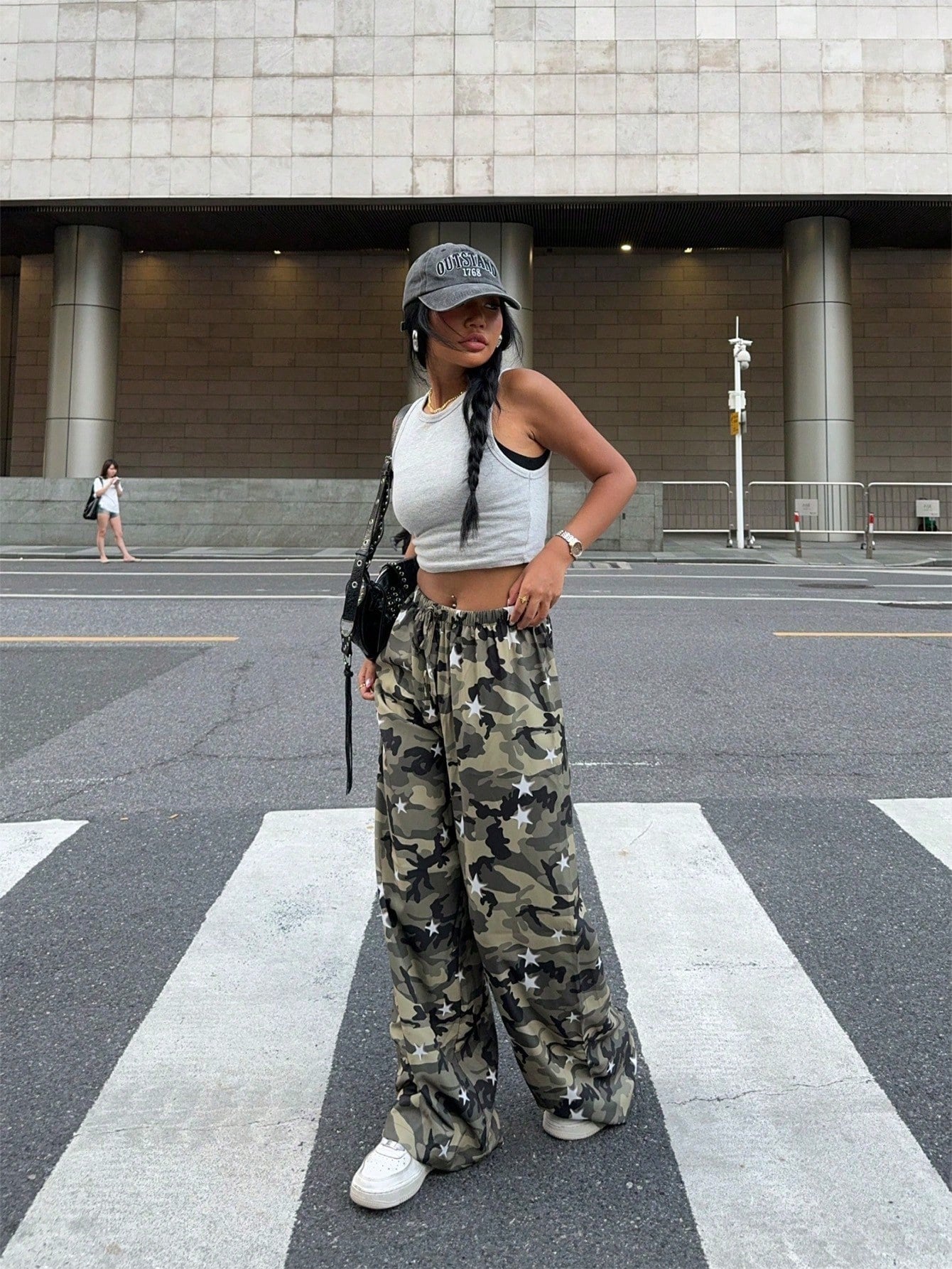 Pantalons droits taille haute slim à la mode camouflage