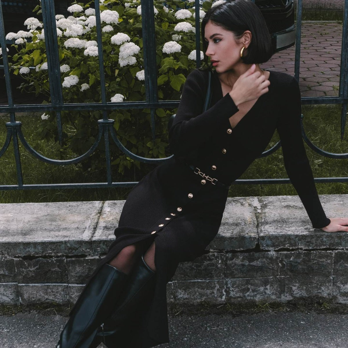 Autumn And Winter Long Sleeve Knitted Dress Sheath