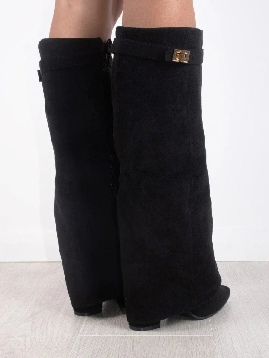 Sola SharkBoots | Bottes élégantes pour femmes en daim de haute qualité avec fermetures dorées