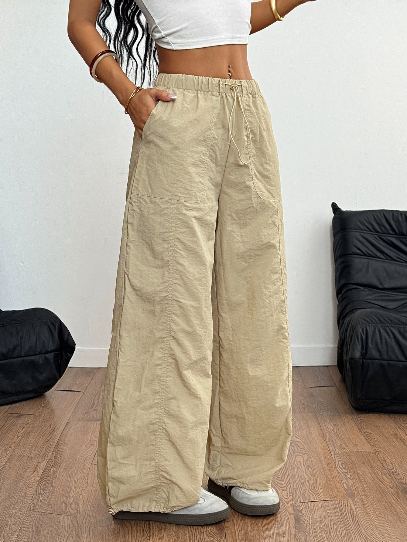 Pantalons droits à cordon de serrage simples et décontractés