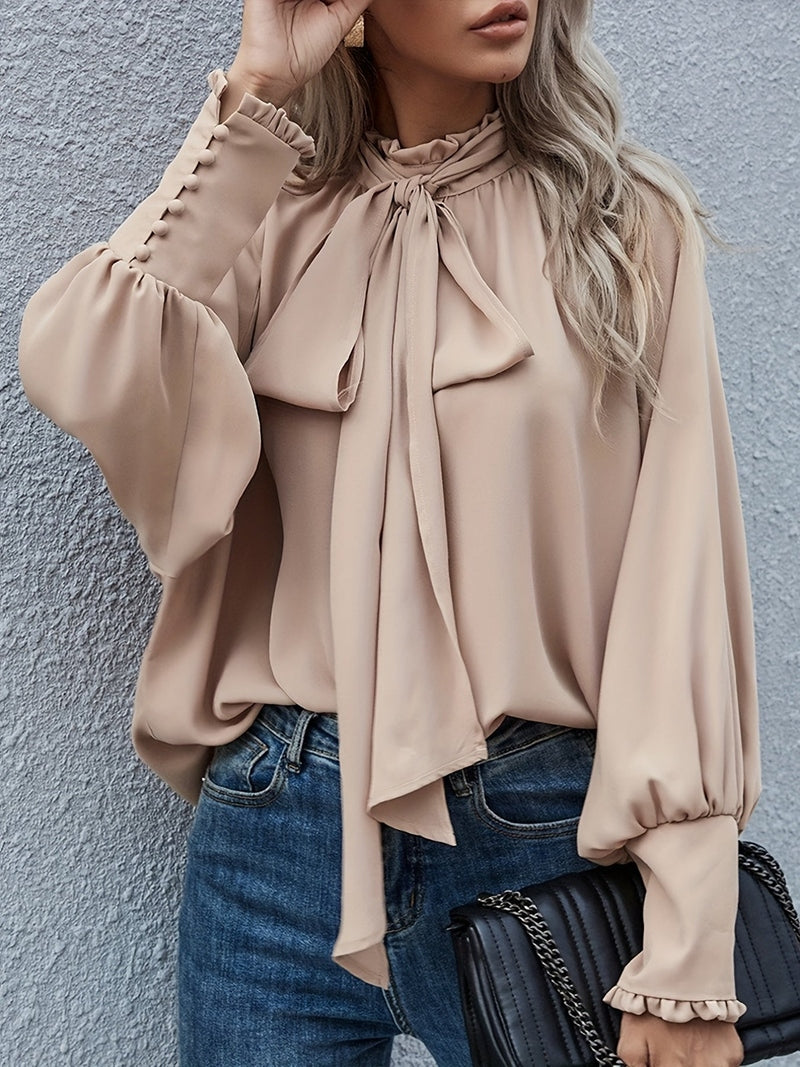 Blouse with Tie Collar and Puff Sleeves for Women | Riali SOLANORDI Shirts