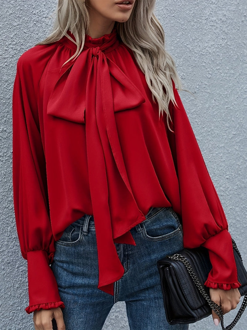 Blouse with Tie Collar and Puff Sleeves for Women | Riali SOLANORDI Shirts