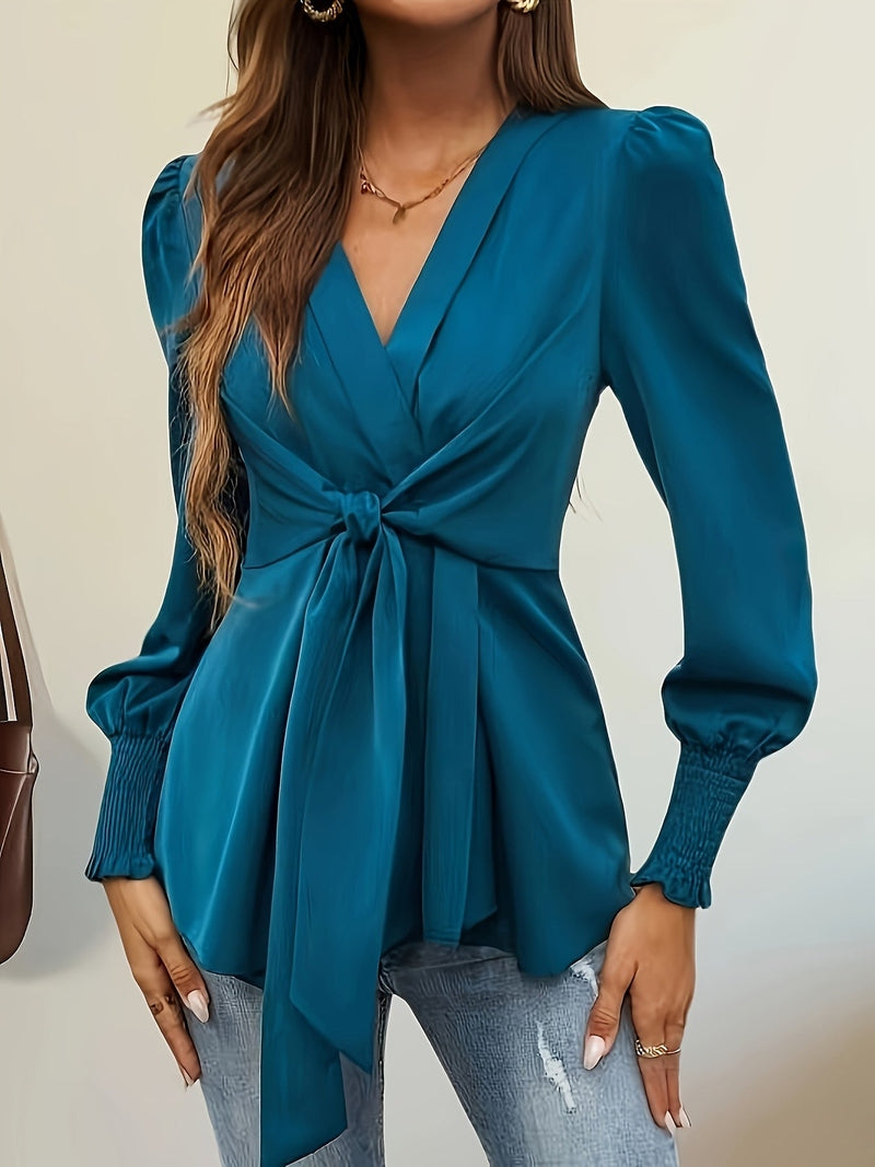 Blouse with Tie Detail and Puff Sleeves for Women | Tiana SOLANORDI Blouses