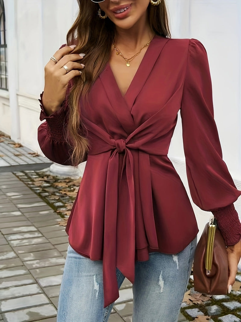 Blouse with Tie Detail and Puff Sleeves for Women | Tiana SOLANORDI Blouses