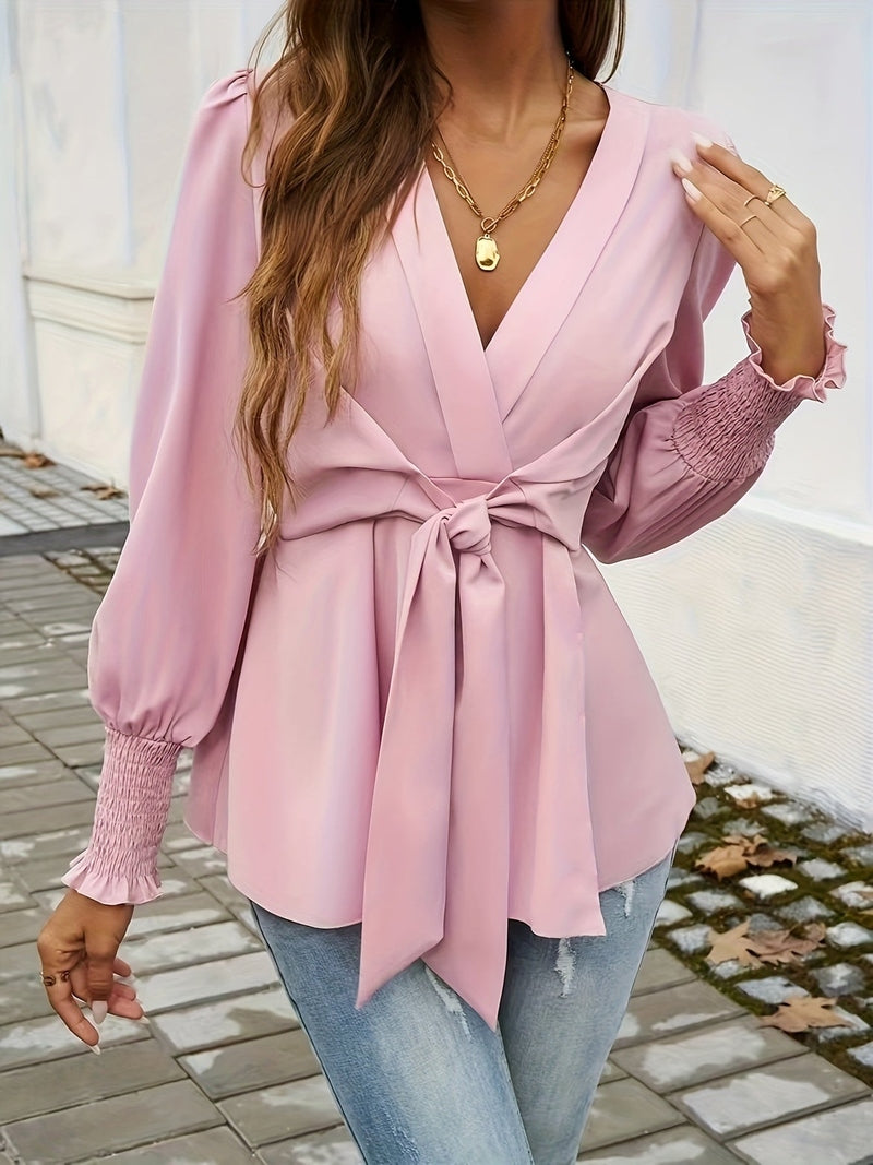 Blouse with Tie Detail and Puff Sleeves for Women | Tiana SOLANORDI Blouses