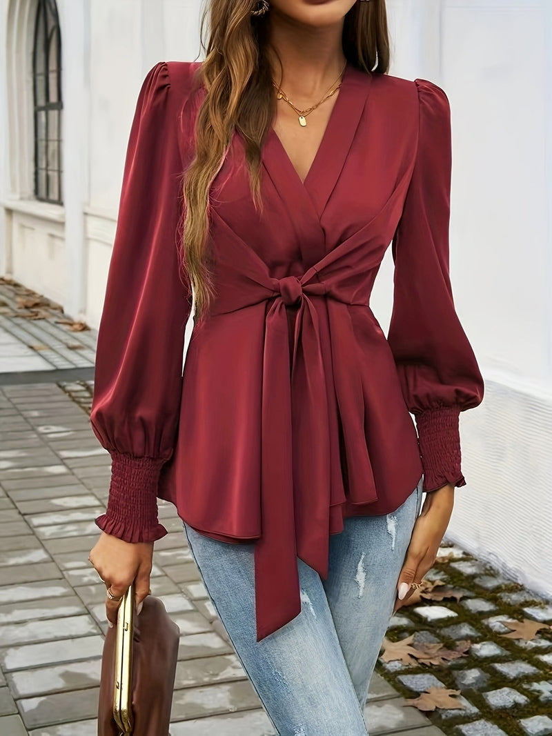 Blouse with Tie Detail and Puff Sleeves for Women | Tiana SOLANORDI Blouses