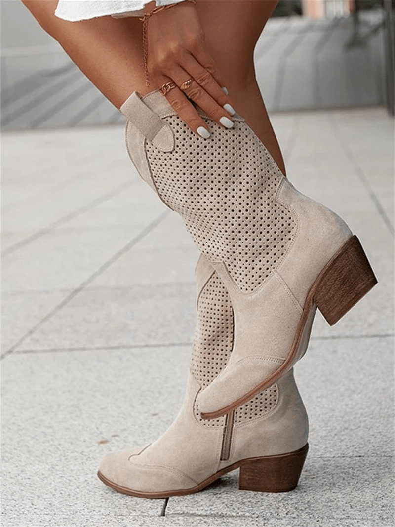 Breathable Cowboy Boots | Khaki Boots Ellia SOLANORDI Long Boots