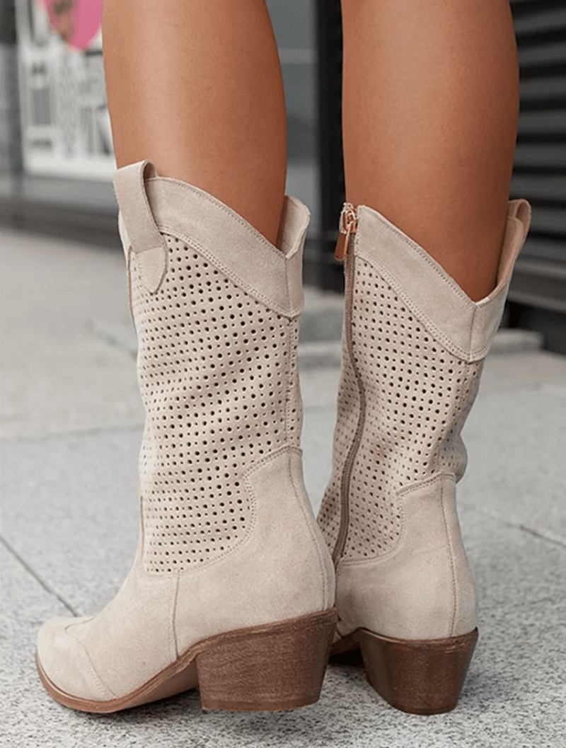 Breathable Cowboy Boots | Khaki Boots Ellia SOLANORDI Long Boots