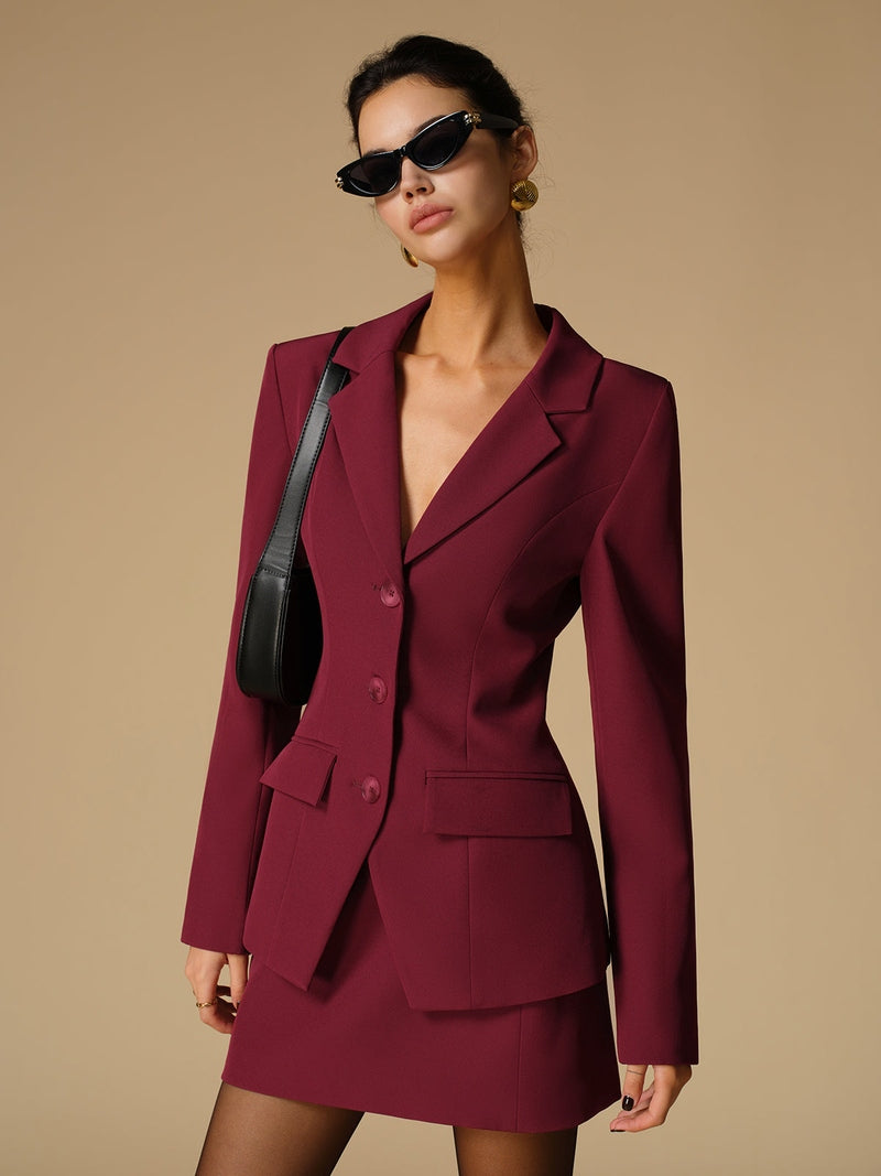 Elegant Button Women Slim Burgundy Blazer | Giana SOLANORDI Blazers