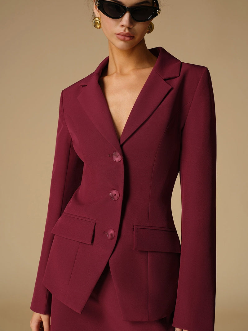Blazer Slim Élégant Femme Bourgogne | Giana
