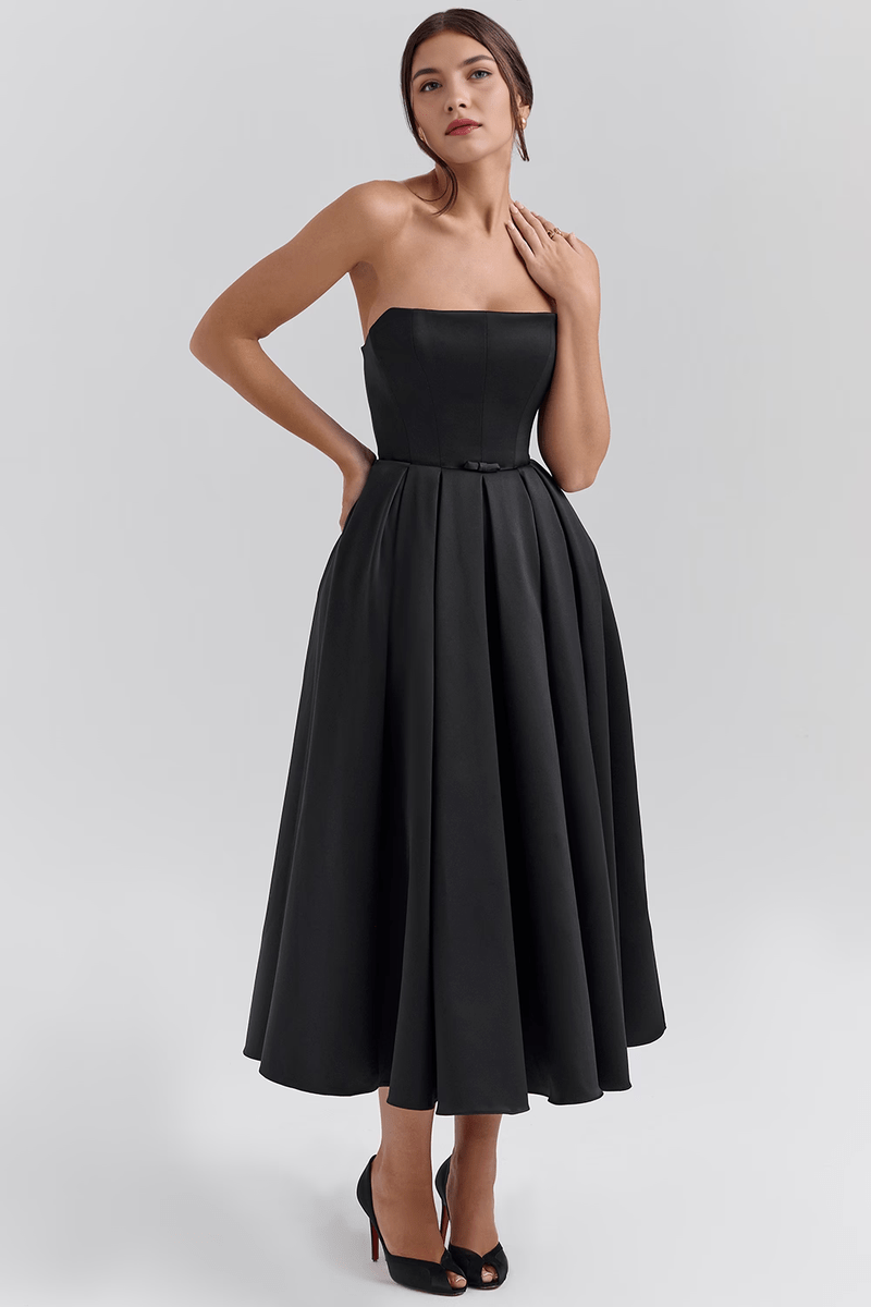 Elegant Corset-Fit Midi Black Dress – Ideal for Prom, Cocktails, and Evening Events | Sofi SOLANORDI Dress Bustier