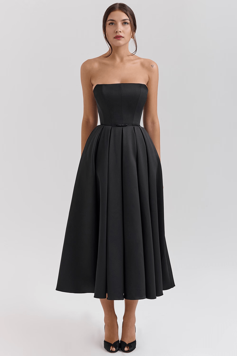 Elegant Corset-Fit Midi Black Dress – Ideal for Prom, Cocktails, and Evening Events | Sofi SOLANORDI Dress Bustier