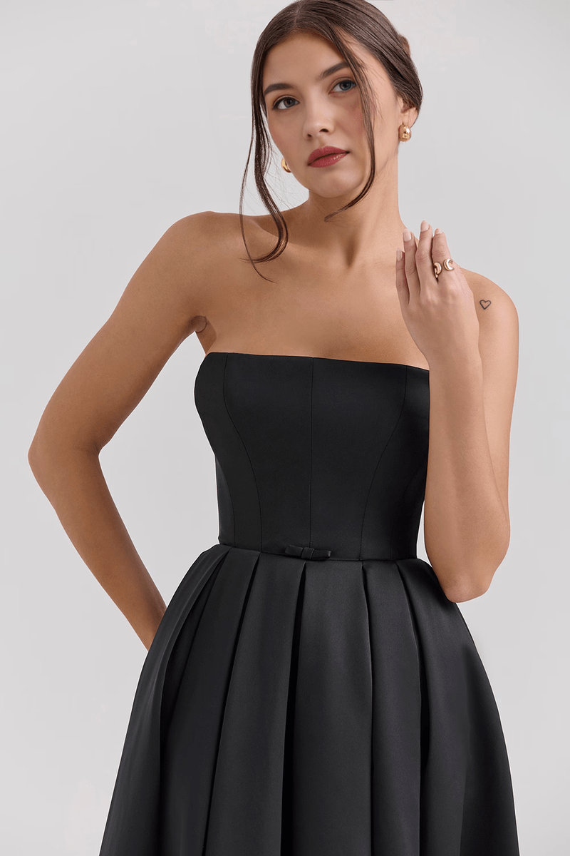 Elegant Corset-Fit Midi Black Dress – Ideal for Prom, Cocktails, and Evening Events | Sofi SOLANORDI Dress Bustier