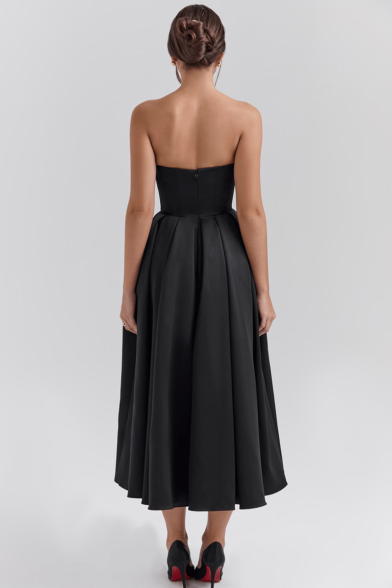 Elegant Corset-Fit Midi Black Dress – Ideal for Prom, Cocktails, and Evening Events | Sofi SOLANORDI Dress Bustier