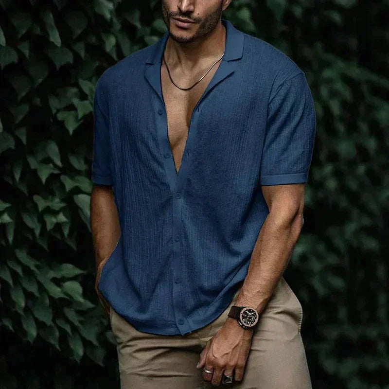 Elegant Men's Shirt with V-Neck and Buttons | Hank SOLANORDI Shirts