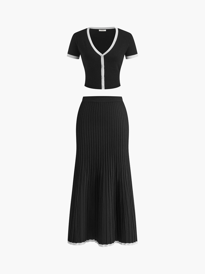 Minimalism Contrast Trim Sweater Skirt Set | Eva SOLANORDI Sets