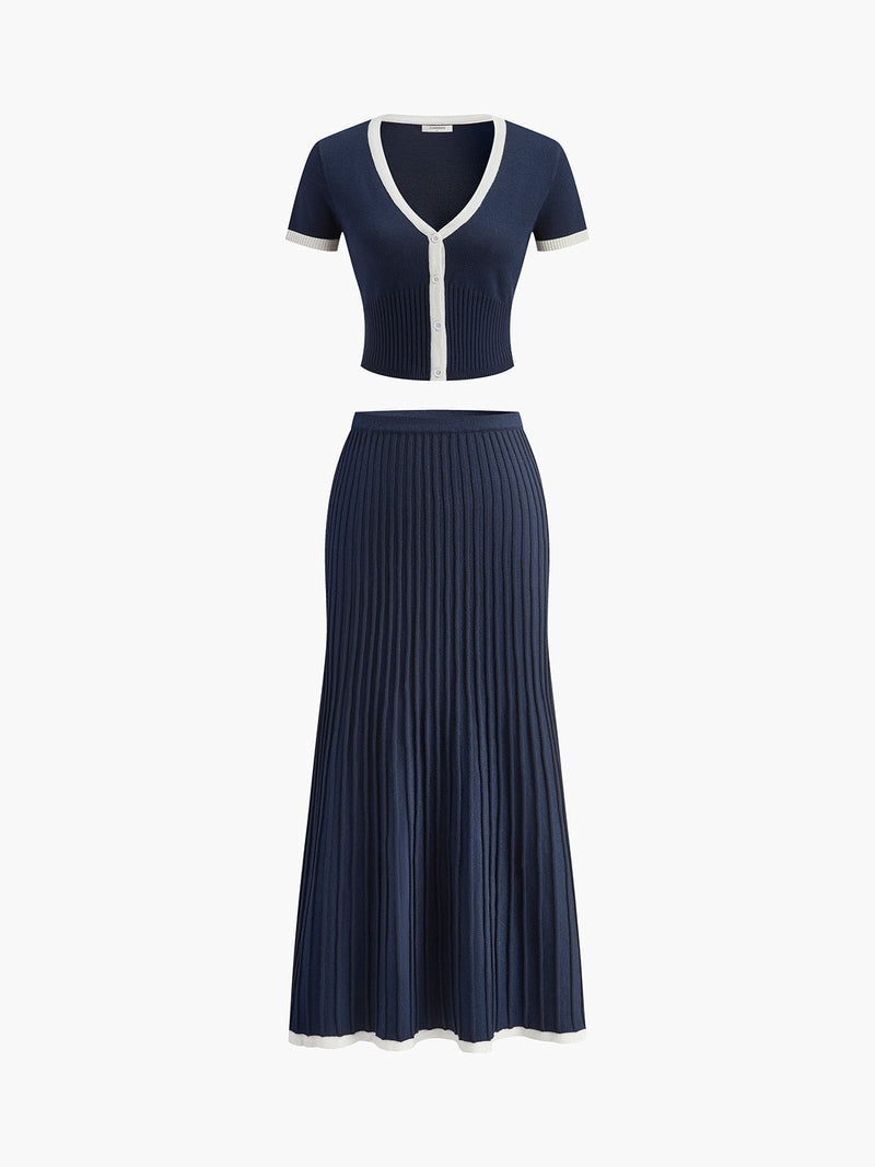 Minimalism Contrast Trim Sweater Skirt Set | Eva SOLANORDI Sets