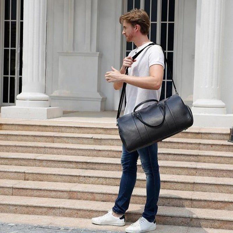 Modern Man Travel Bag Leather Black | Alcyon SOLANORDI Leather Duffle Bags