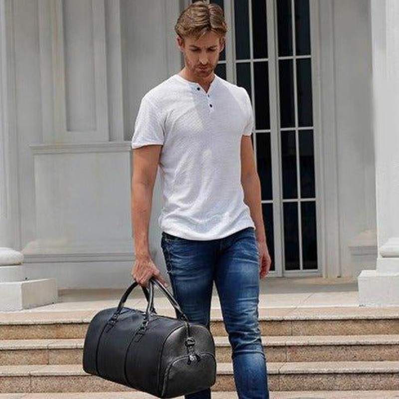 Modern Man Travel Bag Leather Black | Alcyon SOLANORDI Leather Duffle Bags