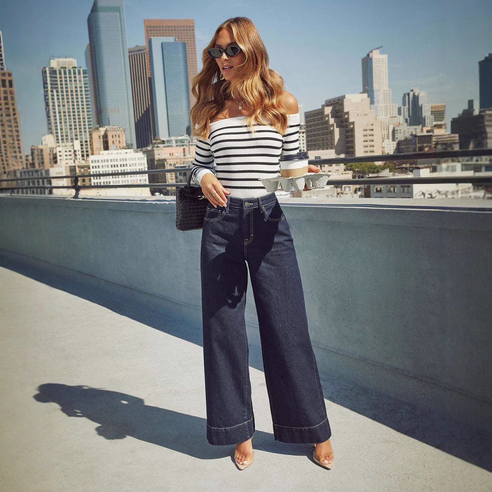 Temperament High Waist Long Wide Leg Jeans For Women
