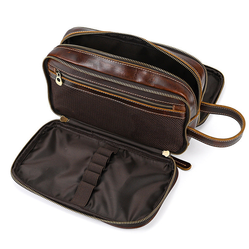Premium Leather Travel Cosmetic Bag with Large Capacity | Manlius SOLANORDI Leather cosmetic bag