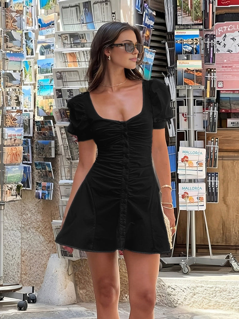 Robe courte romantique à manches bouffantes pour femmes | Loretta