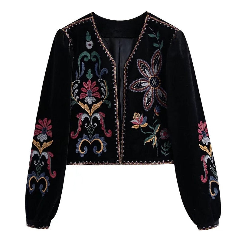 Short Open Blazer Made of Embroidered Velvet with Long Sleeves | Emiliana SOLANORDI Jackets