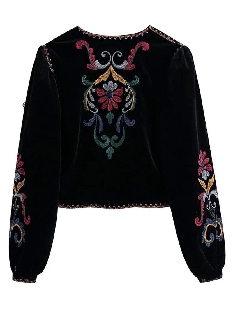 Short Open Blazer Made of Embroidered Velvet with Long Sleeves | Emiliana SOLANORDI Jackets