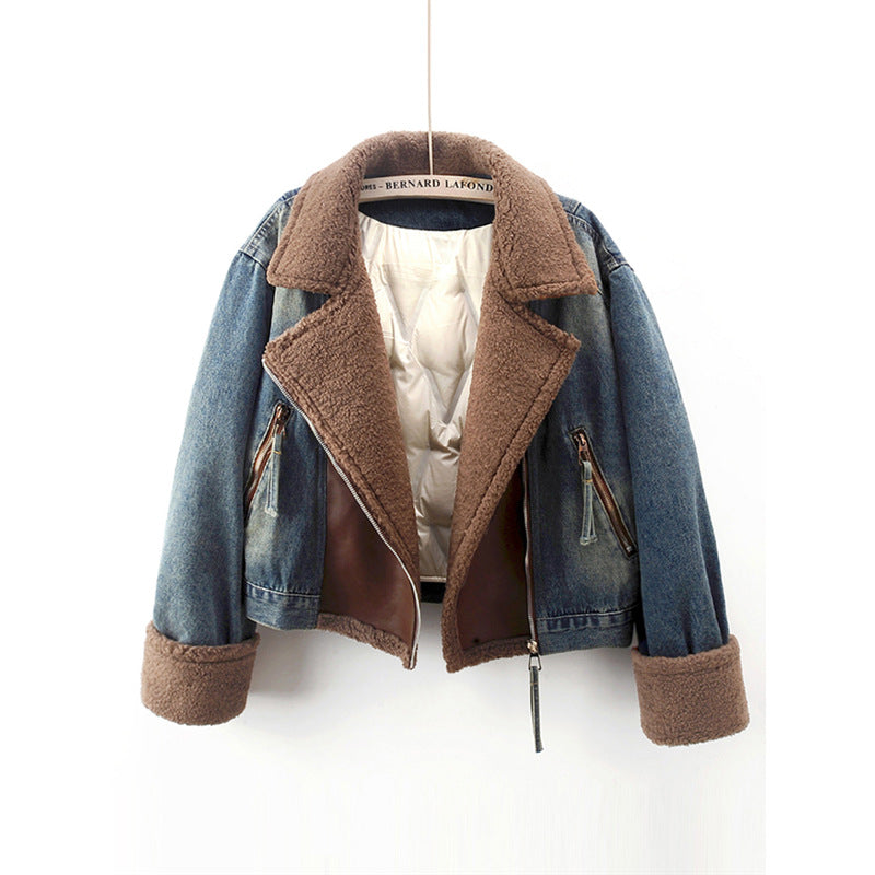 Stylish Denim and Lamb Wool Jacket for Women | Dionia SOLANORDI Denim Coat