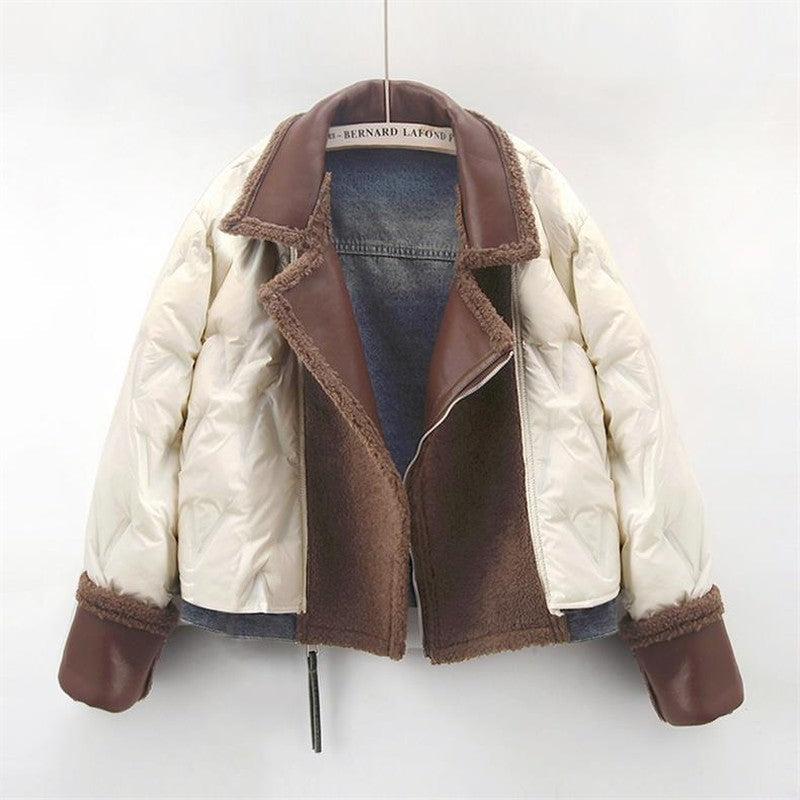 Stylish Denim and Lamb Wool Jacket for Women | Dionia SOLANORDI Denim Coat