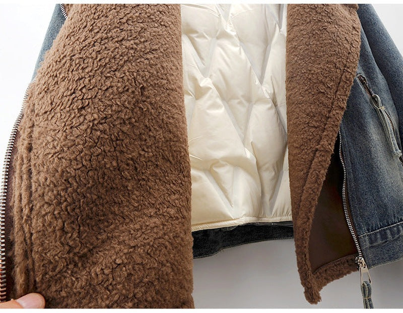 Stylish Denim and Lamb Wool Jacket for Women | Dionia SOLANORDI Denim Coat
