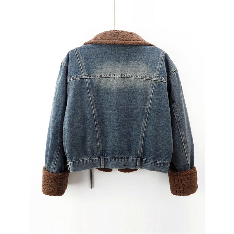 Stylish Denim and Lamb Wool Jacket for Women | Dionia SOLANORDI Denim Coat