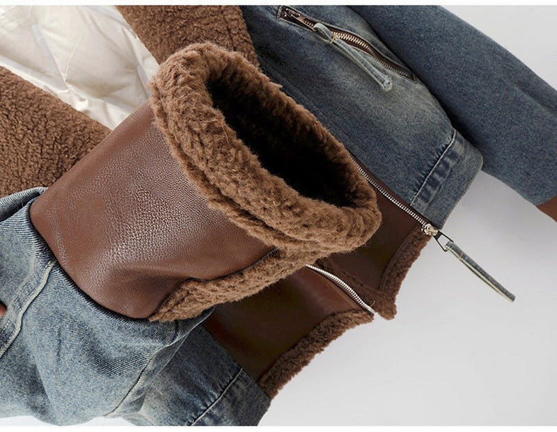 Stylish Denim and Lamb Wool Jacket for Women | Dionia SOLANORDI Denim Coat