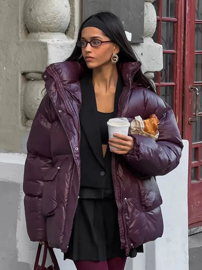 Stylish Oversized Burgundy Puffer Jacket for Women | Valeria SOLANORDI Winter Jacket