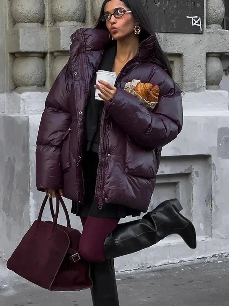 Stylish Oversized Burgundy Puffer Jacket for Women | Valeria SOLANORDI Winter Jacket