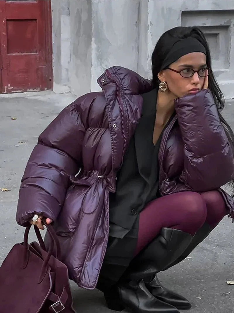 Stylish Oversized Burgundy Puffer Jacket for Women | Valeria SOLANORDI Winter Jacket