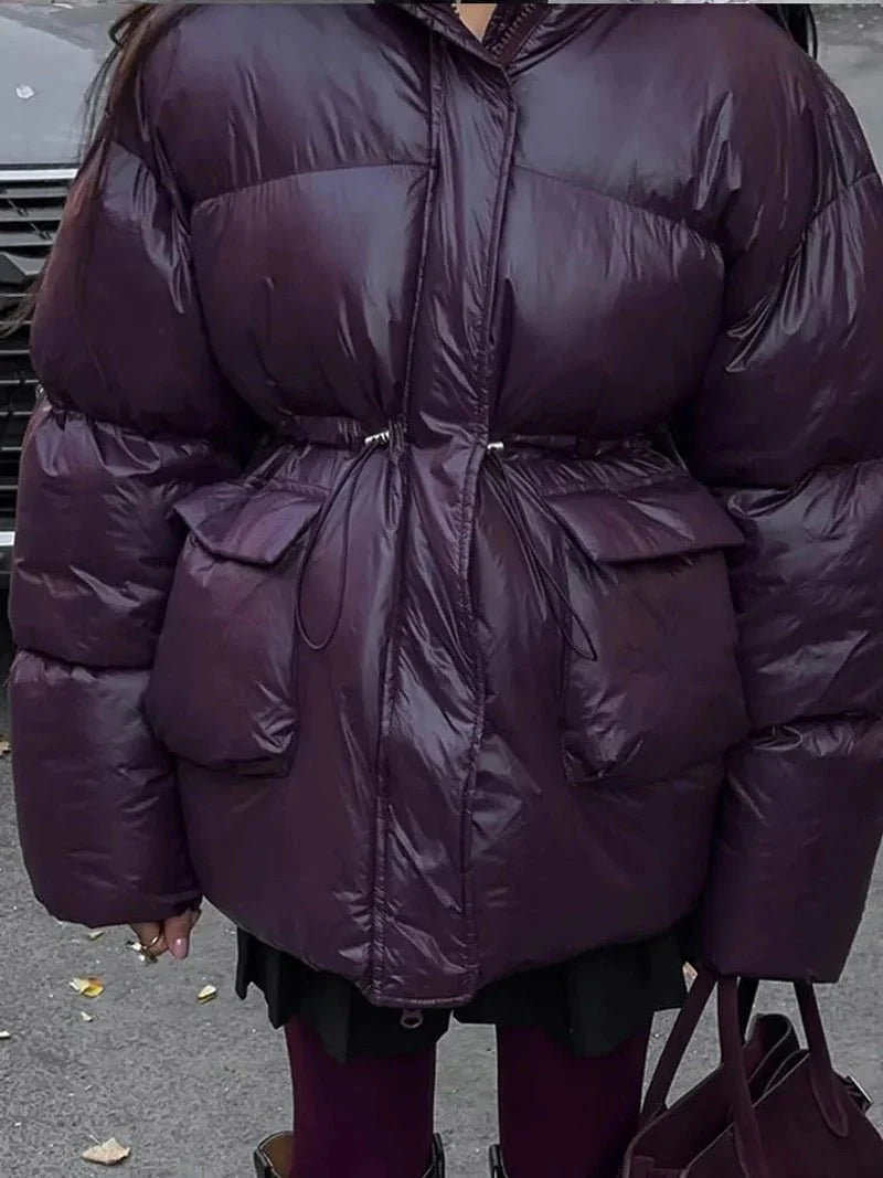 Stylish Oversized Burgundy Puffer Jacket for Women | Valeria SOLANORDI Winter Jacket