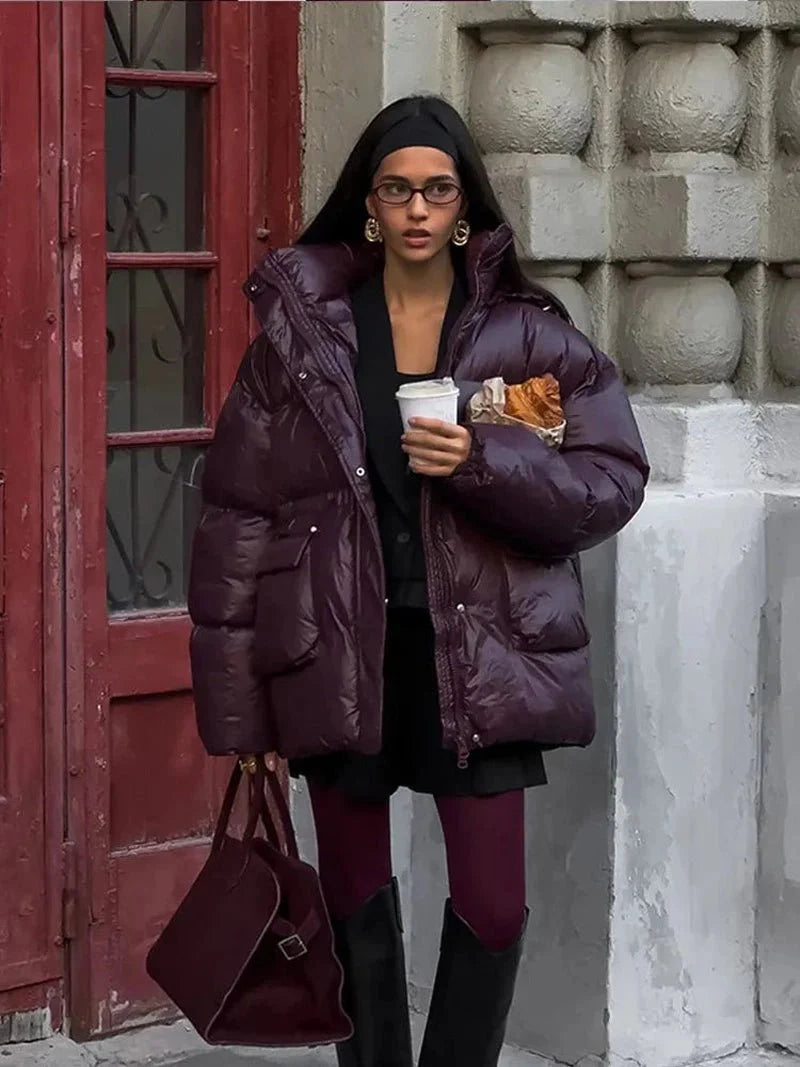 Stylish Oversized Burgundy Puffer Jacket for Women | Valeria SOLANORDI Winter Jacket