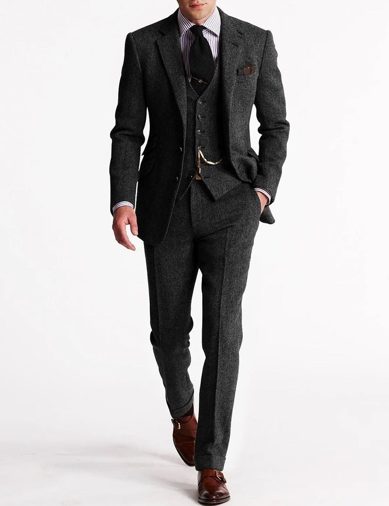 Costumes de fumeur en tweed pour hommes, ensemble trois pièces | Leann