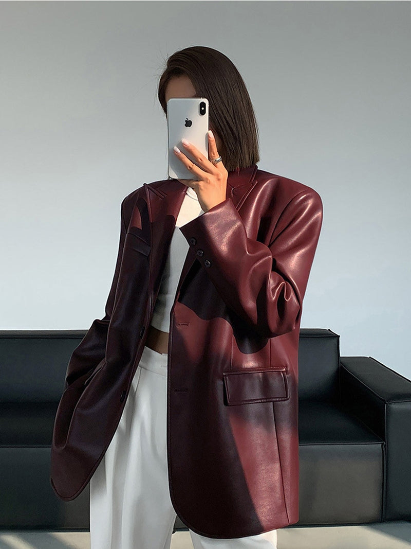 Women Leather Blazer with Lapel Pockets | Lavinia SOLANORDI Blazers