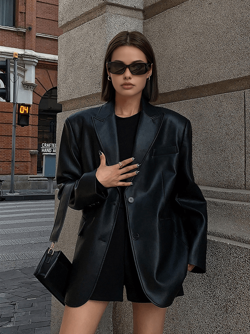 Women Leather Blazer with Lapel Pockets | Lavinia SOLANORDI Blazers