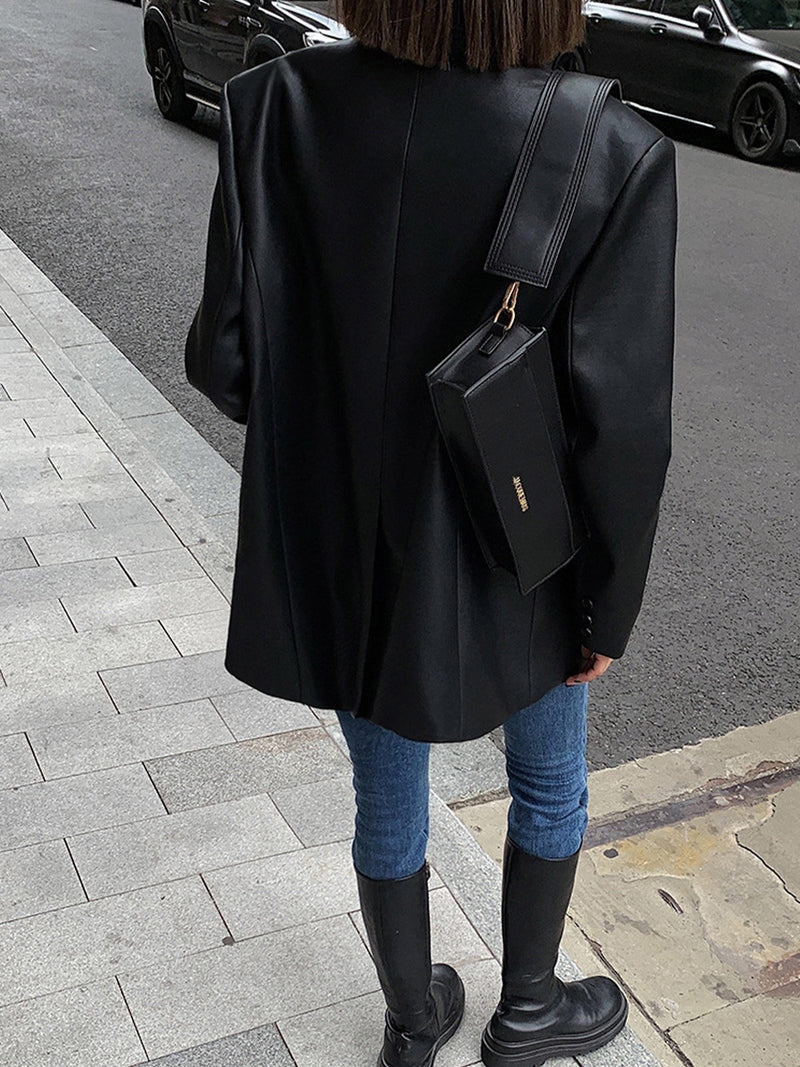 Women Leather Blazer with Lapel Pockets | Lavinia SOLANORDI Blazers