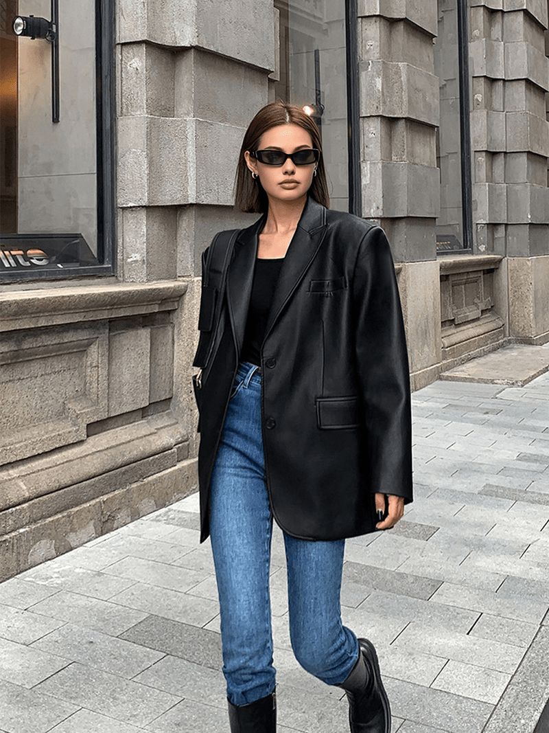 Women Leather Blazer with Lapel Pockets | Lavinia SOLANORDI Blazers