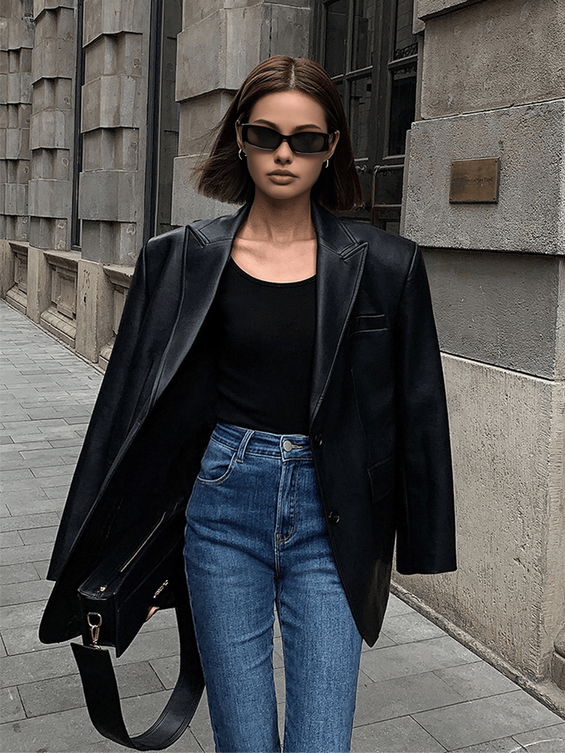Women Leather Blazer with Lapel Pockets | Lavinia SOLANORDI Blazers