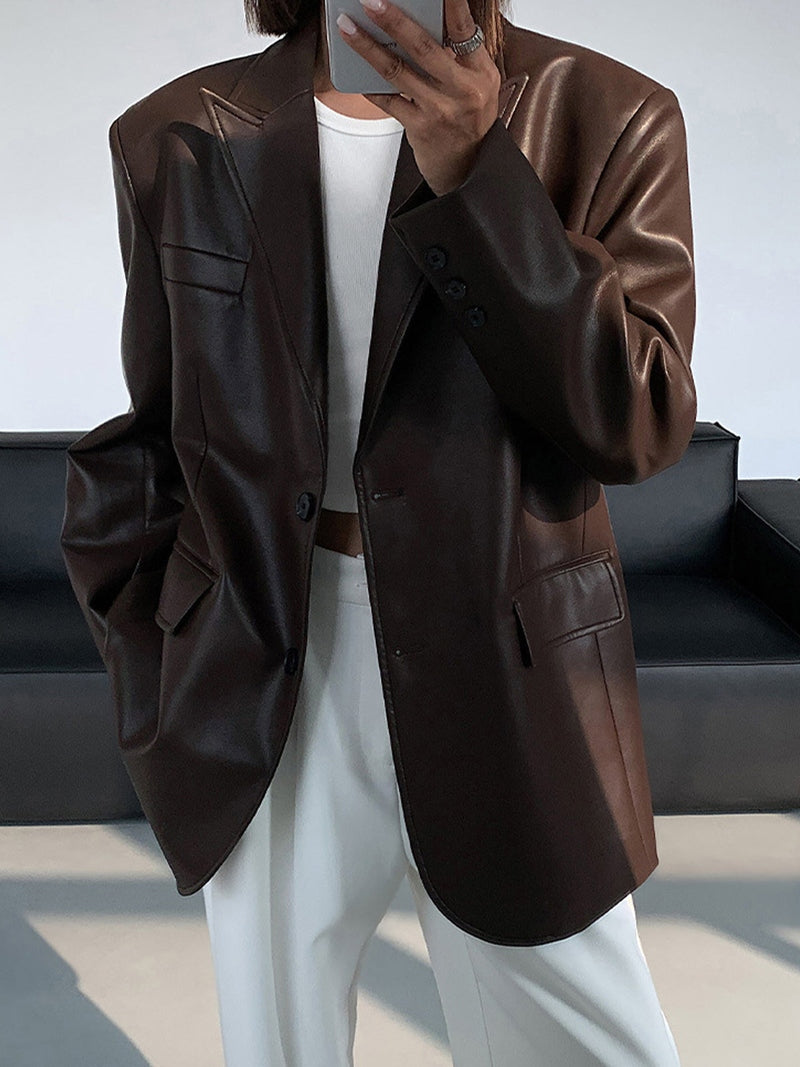 Women Leather Blazer with Lapel Pockets | Lavinia SOLANORDI Blazers