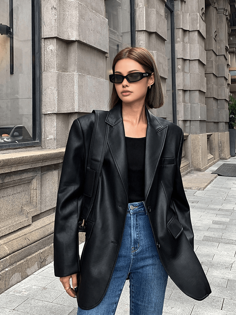 Women Leather Blazer with Lapel Pockets | Lavinia SOLANORDI Blazers