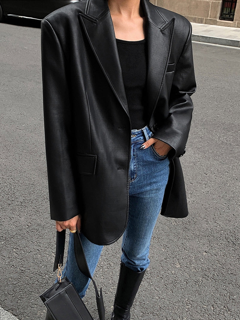 Women Leather Blazer with Lapel Pockets | Lavinia SOLANORDI Blazers